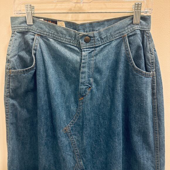 VTG 70s Landlubber Denim Maxi Skirt High Waist Cottage Hippie Retro Boho Medium - Picture 4 of 11